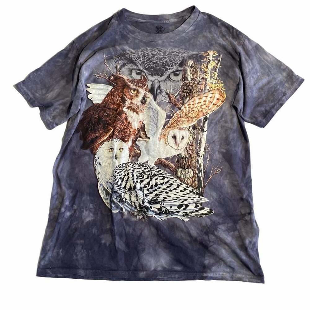 The Mountain Find 11 Owls T-Shirt Size L Gray Tie Dye